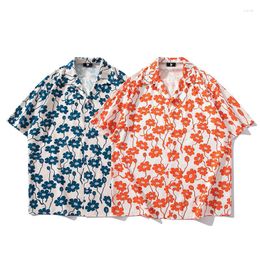 Chemises décontractées pour hommes été mode fleur imprimé à manches courtes Hawaii plage vacances chemise Couple Style doux mince Vintage ample Blouse haut