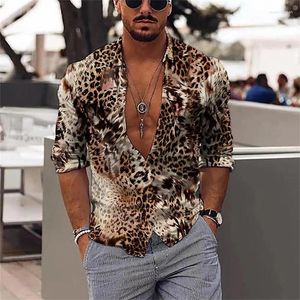 Casual overhemden voor heren Zomermode shirt met luipaardprint Top met lange mouwen Groen Paars Grijs Outdoor Hoogwaardig materiaal Polohals