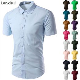 Casual shirts voor heren Summer Fashion Mens Shirt Casual Slim Fit Business Formal Shirt Shirt Shirt Short Sleeve Mens Solid Chemise Homme Aziatische maat M-3x 230506
