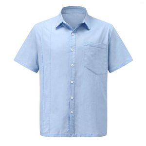 Casual shirts voor heren Summer Fashion Plus Size heren met korte mouwen Katoenlinnen vast shirt met borstpakket Tops Blouse Daily