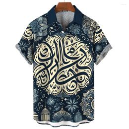 Camisas casuales para hombres Verano para hombres 3D Ramadán Impreso Ropa de alta calidad Manga corta Blusa suelta de gran tamaño Camisa hawaiana