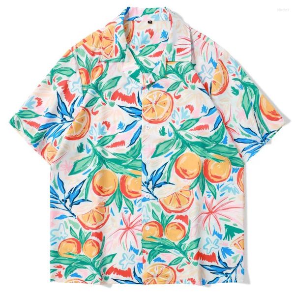 Chemises décontractées pour hommes Summer Fruit Orange Chemise imprimée Harajuku Manches courtes Hommes Hawaiian Bouton Vêtements