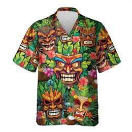 Chemises décontractées pour hommes Summer Funny Tiki Mask Hawaiian Shirt 3d Imprimez Femmes Short Streetwear Blouse Unisexe Tops Vêtements