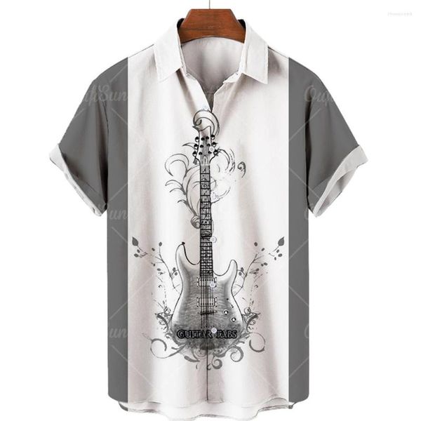 Chemises décontractées pour hommes Style de rayures de guitare d'été Impression 3D Chemise à manches courtes lâche pour hommes de plage hawaïenne Grande taille 5XL Vêtements pour hommes Hauts