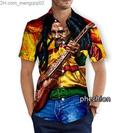 Casual hemden voor heren Zomer Haii Strandoverhemd met korte mouwen voor heren Casual Bob Marley Art 3D-printoverhemd Grote maten S-5XL Fashion herentop T20 Z230713