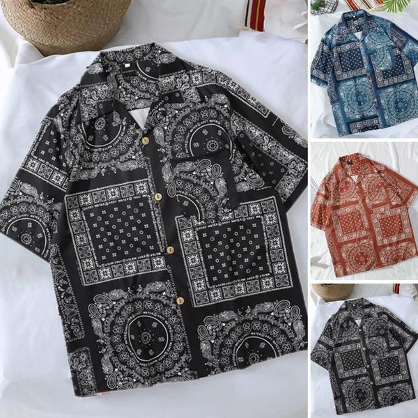 Camisas casuales para hombres verano hawaiano bandana camisa hombres manga corta masculino paisley hip hop ropa de playa harajuku estilo joven solapa tops