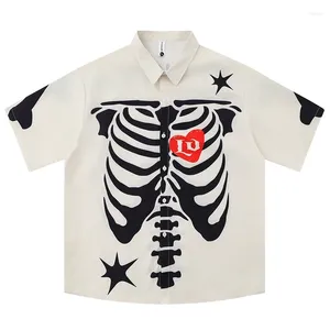 Chemises décontractées pour hommes Chemise de plage hawaïenne d'été Hip Hop Squelette Lettre Imprimer Hawaii Blouse Harajuku Streetwear Mode Aloha