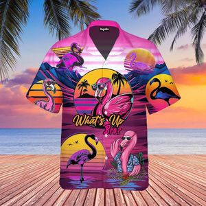 Men's Casual Shirts Summer Hawaiian for Men 3d Cartoon Flamingo Beach Oversized Funny Clothing Fashion Short Sleeve 230511