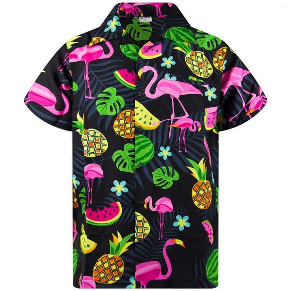 Chemises décontractées pour hommes Summer Hawaiian pour hommes Flamingo Print Beach Button Down Mode Vêtements Blouse Top Camisa Masculina