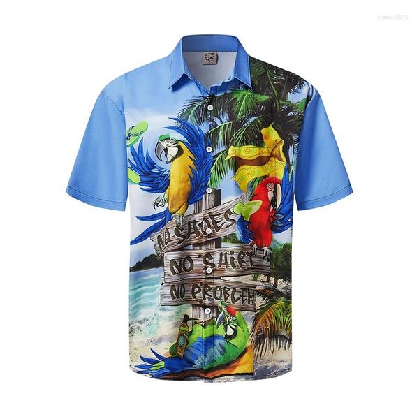 Chemises décontractées pour hommes Summer Hawaiian Funny Performance Full Printed Birds Match Bouton Down Beach Shirt Short Sleeve Mens