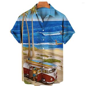 Chemises décontractées pour hommes Summer Hawaiian Revers à manches courtes pour hommes Plage Vacances Tops Blouse Mâle Vêtements de mode T-shirt