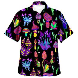 Camisas informales para hombre, estampado de setas psicodélicas hawaianas de verano, holgadas, transpirables, de manga corta, para fiesta, playa, 230714