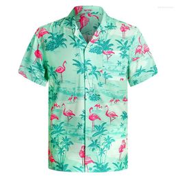 Chemises décontractées pour hommes Chemise hawaïenne d'été 3D Flamingo Palm Leaf Beach Tropical Aloha Vêtements
