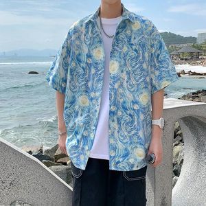 Casual overhemden voor heren Zomer Hawaiiaans overhemd Oversized korte mouw Tops Kleding Mannelijke Koreaanse mode Afdrukken Dunne zijdeachtige strandblouse