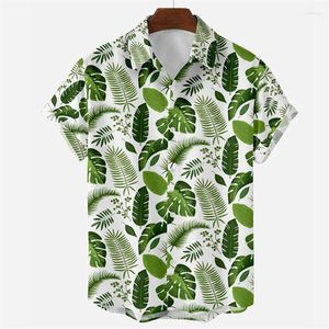 Chemises décontractées pour hommes Summer Hawaiian Shirt Men Hommes Colo Impression 3D Feuilles de fleur à revers Colliers courtes Colombes Bouton Blouse Blouse Vêtements