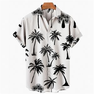 Casual shirts voor heren zomer Hawaiiaans shirt 3D t-shirt retro shirt kokosnootboompatroon korte mouw man camisa vakantie casua man t-shirt strand 220905
