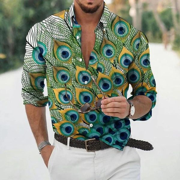 Camisas casuales para hombres Camisa hawaiana de verano Estampado 3D Animal Manga larga Solapa de playa Camiseta de gran tamaño Ropa