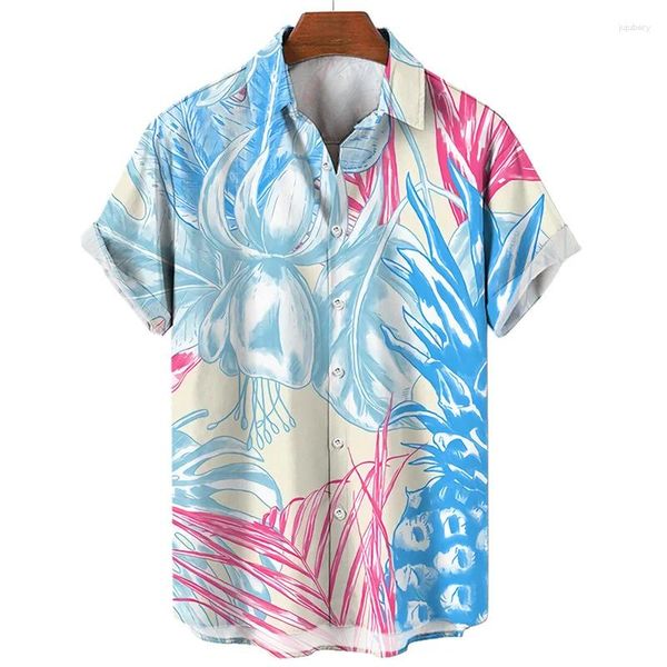 Chemises décontractées pour hommes Summer Hawaiian Shirt Collar Plantes tropiques Flamingo 3D Print Clain à manches courtes Fashion Vacation Beach Top Aloha