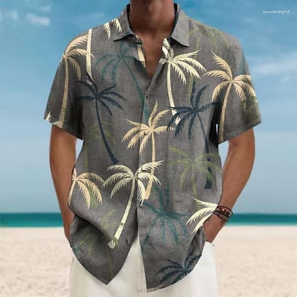 Camisas casuales para hombres Camisa hawaiana de verano Estampado de árboles de coco Flip Calle al aire libre Manga corta Ropa de moda Diseñador Hombres para