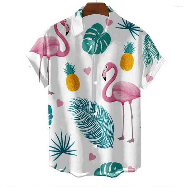 Chemises décontractées pour hommes Summer Hawaiian Chemise à manches courtes Flamingo imprimé pour hommes Mode Social Luxe Vêtements Blouse surdimensionnée