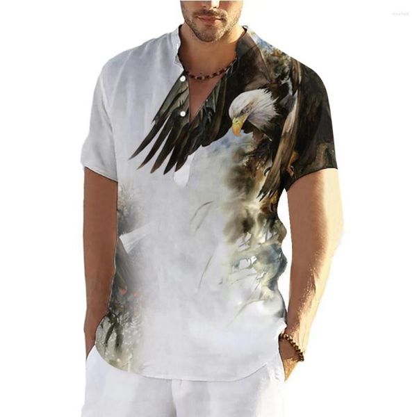 Camisas informales para hombre, camisa Henley de verano, ropa con estampado de animales feroces en 3D, botón para hombre, camiseta Vintage a la moda, ropa de calle
