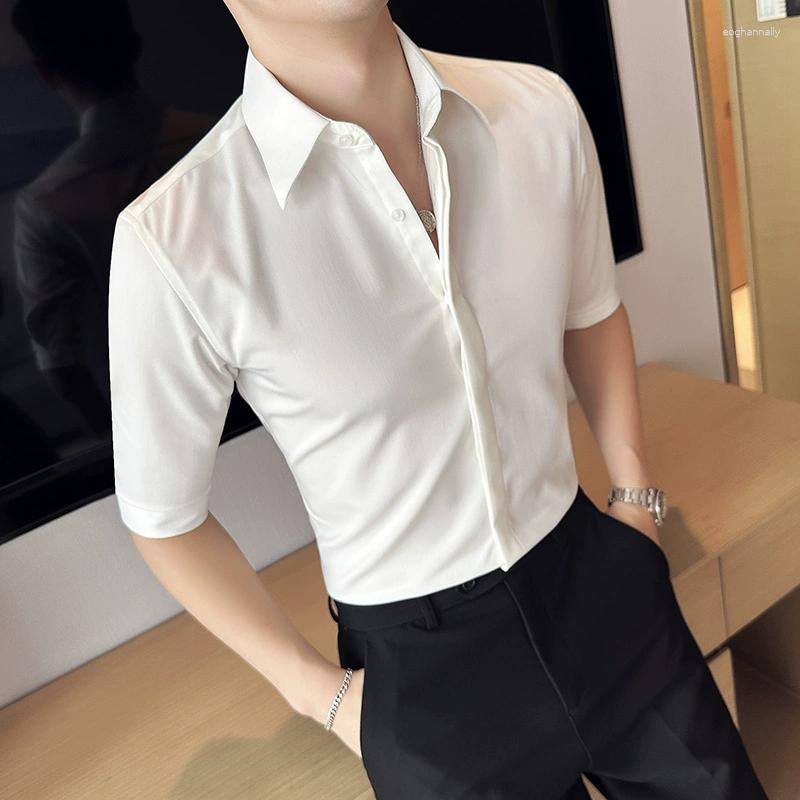 Men's Casual Shirts Summer Hidden Front Large Neck For Men Clothing 2023 Slim Fit Business Tops&Tees Half Sleeve T-shirt Plus Size 4XL