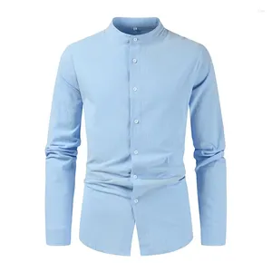 Chemises décontractées pour hommes, chemise à manches longues en coton et lin de haute qualité, col de Station de Style chinois, coupe cintrée, S-3XL