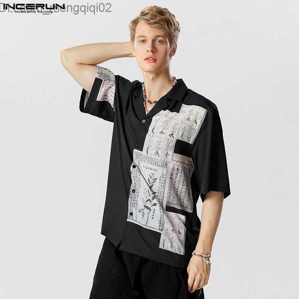 Camisas casuales para hombres Verano Venta caliente Casual Top INCERUN Serie de China para hombres Camisa estampada Camisa de cuello polo de manga corta para hombres S-5XL 2023 Z230713