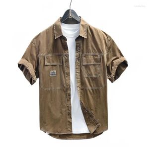 Chemises décontractées pour hommes Summer Japonais Rétro Tenue de travail à moitié à manches courtes Coton pur Pure Multi Pocket Loose