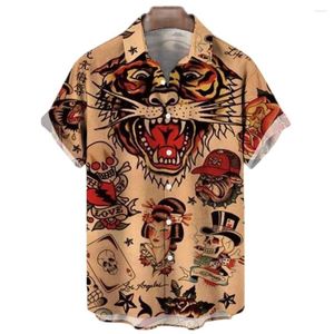 Mannen Casual Shirts Zomer Japanse Stijl Gedrukt Shirt Voor Mannen Tattoo Hawaiian Klassieke Korte Mouw Top Y2k Harajuku Kleding