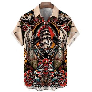 Casual shirts voor heren zomer Japanse stijl bedrukt voor mannen tattoo Hawaiiaanse klassieke korte mouw top Y2K Harajuku -kleding 230421