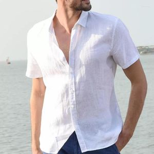 Chemises décontractées pour hommes, été, couleur unie, col rabattu, séchage rapide, Style plage, mode, manches courtes, coton et lin