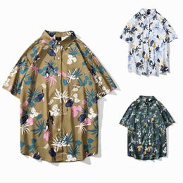Casual shirts voor heren Summer Heren Beach Vakantie Vrije tijd met korte mouwen Shirt Jeugd Hawaiian Retro Loose Floral Print Tops Dagelijkse top met P