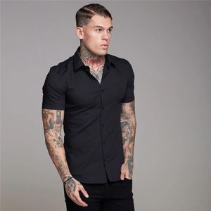 Chemises décontractées pour hommes Chemise boutonnée simple d'affaires pour hommes d'été Simple Beau Top Tendance à la mode Manches courtes Col rabattu Hommes