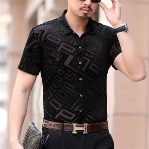 Camisas informales de verano para hombre, camisa de manga corta con un solo pecho, Top transparente de seda, negro, azul, H3Men's