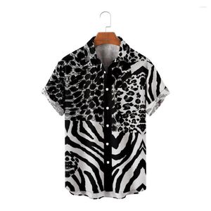 Casual shirts voor heren zomer heren korte mouw Harajuku zwarte luipaard print strandhirt Hawaiiaanse knop