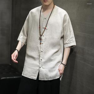 Chemises décontractées pour hommes été costume Tang pour hommes chemise à col en v Style chinois haut rétro grande taille Tai Chi vêtements asiatiques traditionnels