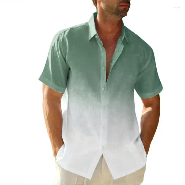 Chemises décontractées pour hommes Été Hommes Mode Dégradé Couleur Imprimé Lâche Cardigan à manches courtes Hommes Chemise Vintage Revers Boutonné Plage