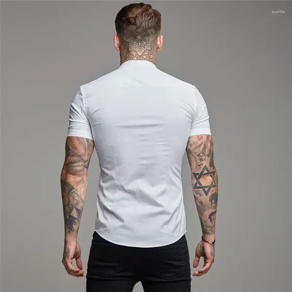 Camisas casuales para hombres de verano hombres moda de manga corta camisa sólida delgada delgada de negocios sociales de la marca para hombres gimnasio de gimnasio ropa deportiva