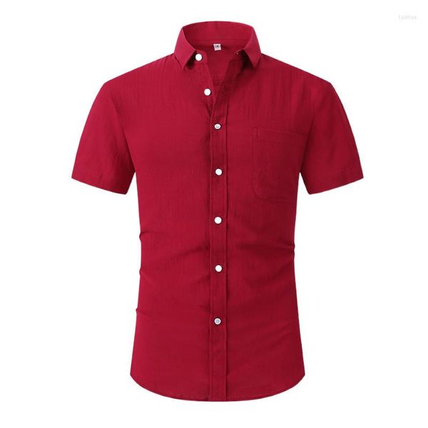 Camisas casuales para hombres Hombres de verano Lino Algodón Luz Negocio Manga corta Sólido Slim Fit Rojo Negro Blanco Masculino Camisa EE. UU. Tamaño S-XXL