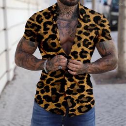 Chemises décontractées pour hommes Été Hommes Luxe Léopard Imprimer Chemise Vintage Homme Élégant Blouse Trun Down Col Vêtements Mâle Style De Plage Tenue