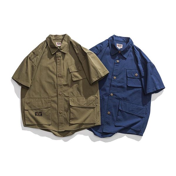Camisas casuales para hombres Verano para hombres Campamento al aire libre Camisa de manga corta de sarga de algodón Top QualityMen's