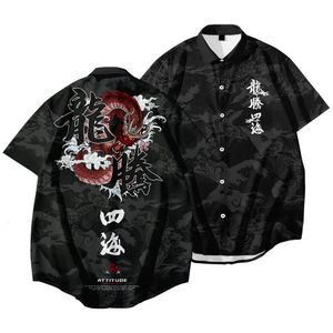 Chemises décontractées pour hommes Chemise pour hommes d'été à manches courtes Harajuku Dragon Tiger Print Shirt Fashion Blouse Vêtements surdimensionnés Casual Black Top Hip Hop Tee 230519