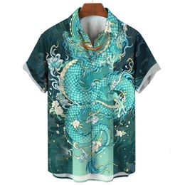 Chemises décontractées pour hommes Été Hommes Social Casual Vintage Floral Hawaiian Oversize Chemise à manches courtes Street Luxury Dragon Pattern Element Vêtements 230728