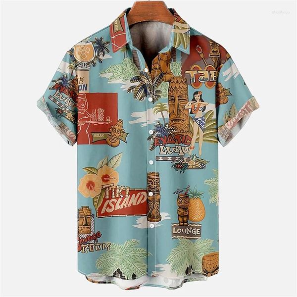 Chemises décontractées pour hommes Summer Men Shirt Cartoon Parrot imprimé pour bouton de revers Top Trendy Streetwear Hip Hop Vêtements Mode Tees Tops