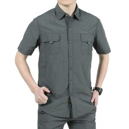 Camisas casuales para hombres Camisas militares de manga corta de verano para hombres Camisa táctica con cuello vuelto de secado rápido Senderismo al aire libre Ropa de pesca para acampar Tallas grandes 230303