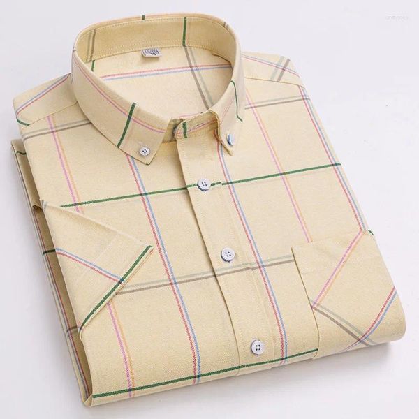 Chemises décontractées pour hommes Summer Hommes à manches courtes Plaid Coton Oxford mince confortable Adolescent à carreaux