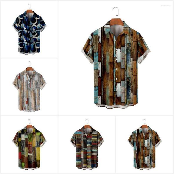 Camisas casuales para hombres Hombres de verano Blusa de manga corta Copas de vino y botellas Impreso Hawaiian Holiday Beach Tops de gran tamaño