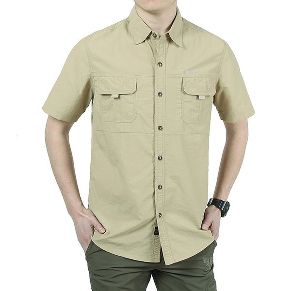 Chemises décontractées pour hommes été hommes à manches courtes armée chemise cargo séchage rapide col rabattu chemise tactique randonnée camping pêche vêtements surdimensionnés 230619