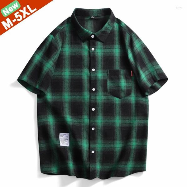 Chemises décontractées pour hommes Summer Hommes à manches courtes Plaid Mens Male Drop épaule Malent Boy Boy coréen Fashion Plus taille 4xl 5xl